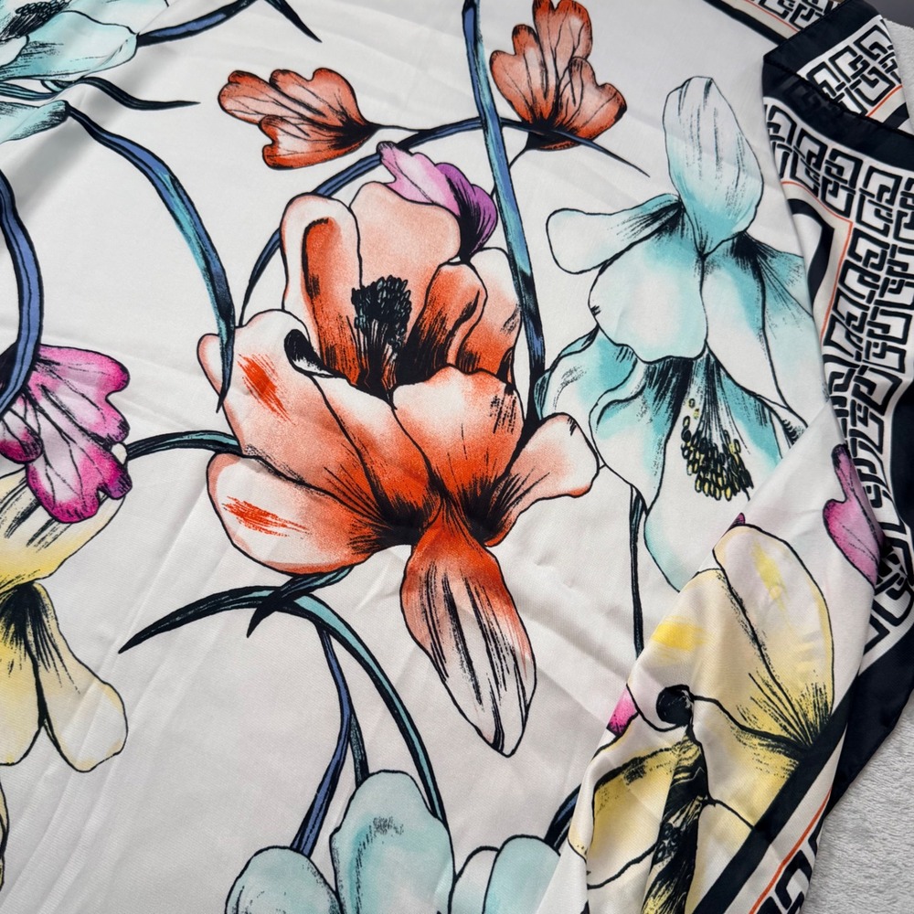 Chico's Floral BC Square Scarf Multi Color Geometric Border 570285352 NWT